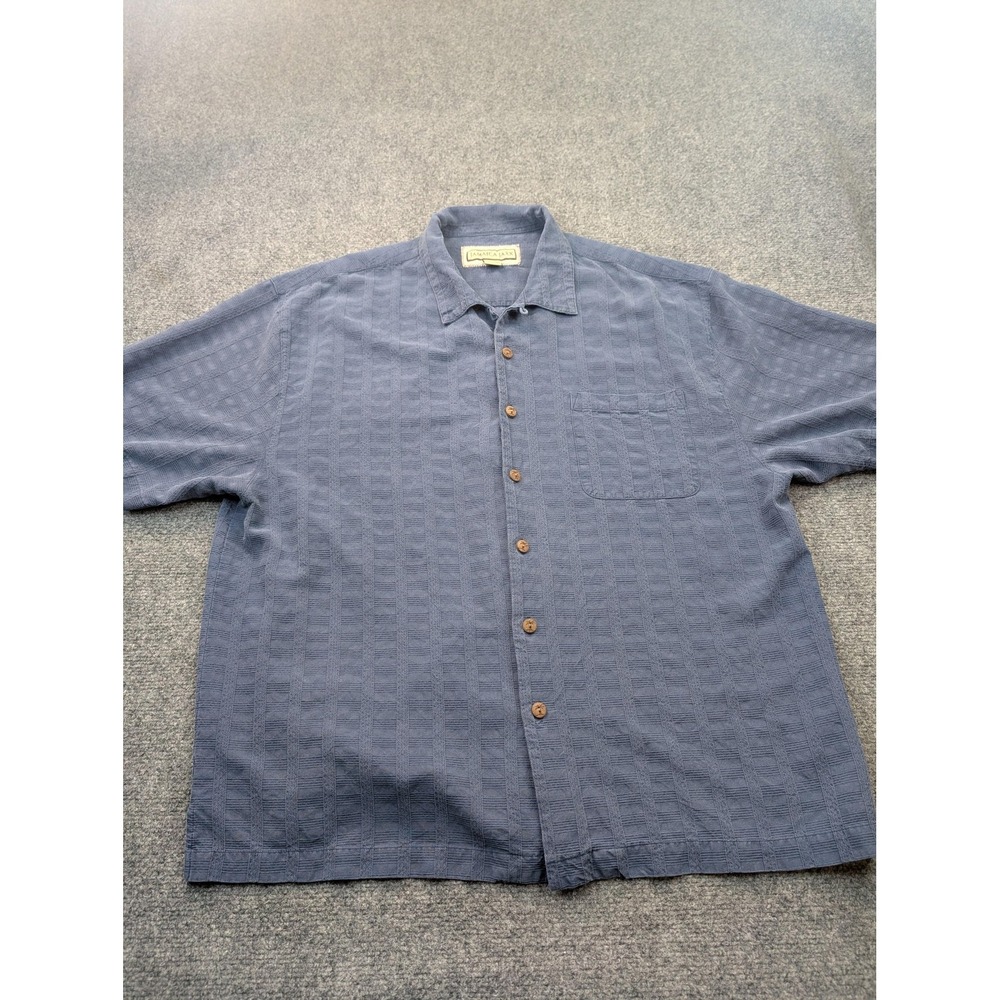 Jamaica Jaxx Shirt Mens 2XL Blue 100% Silk Textured Short Sleeve Button‎ Front